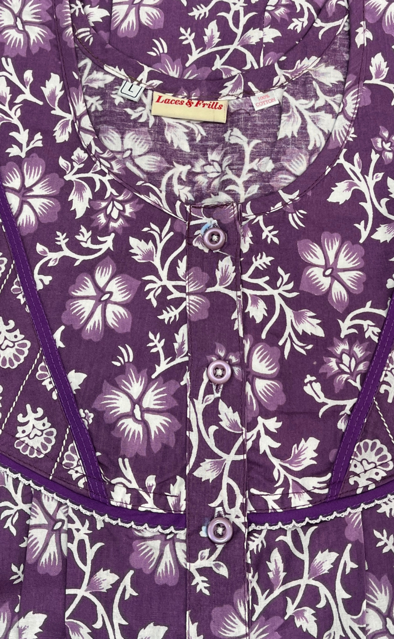 Lavender Floral Pure Cotton Nighty. Pure Durable Cotton | Laces and Frills