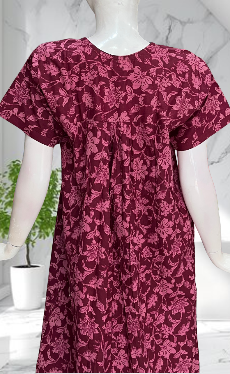 Beetroot Pink Garden Pure Cotton Nighty. Pure Durable Cotton | Laces and Frills