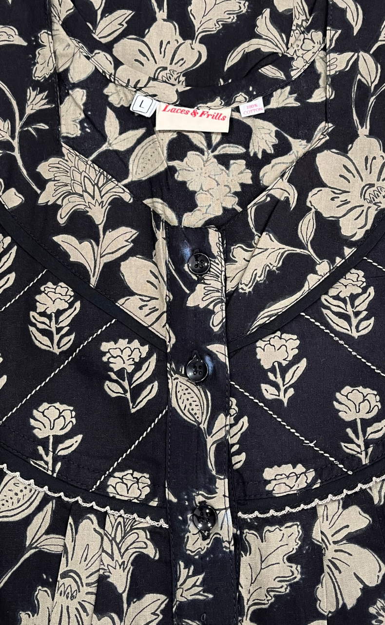 Black Garden Pure Cotton Nighty. Pure Durable Cotton | Laces and Frills