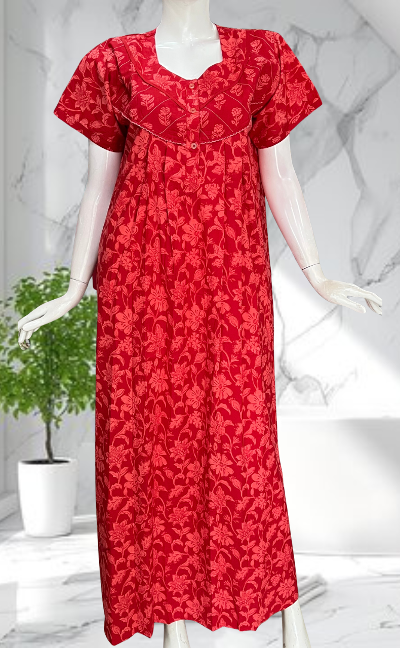 Red Garden Pure Cotton Nighty. Pure Durable Cotton | Laces and Frills