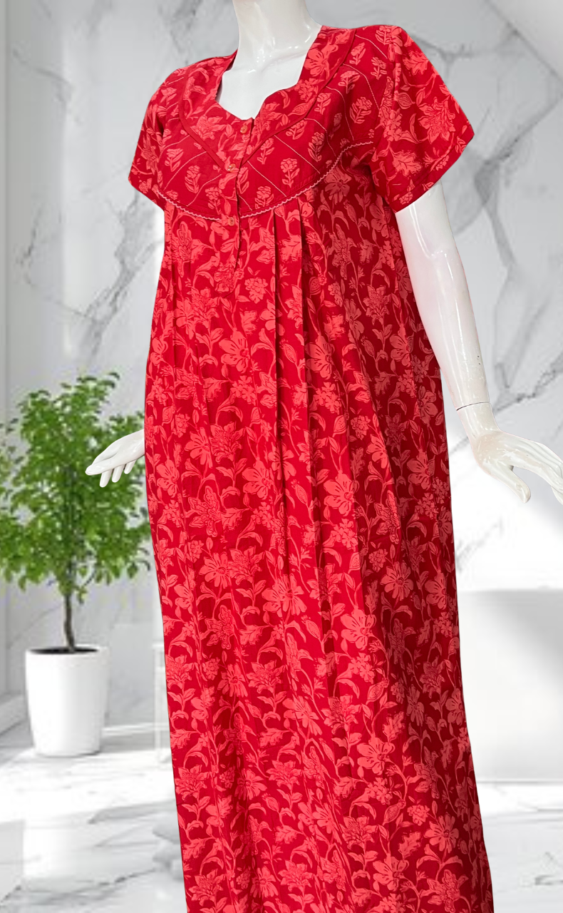 Red Garden Pure Cotton Nighty. Pure Durable Cotton | Laces and Frills
