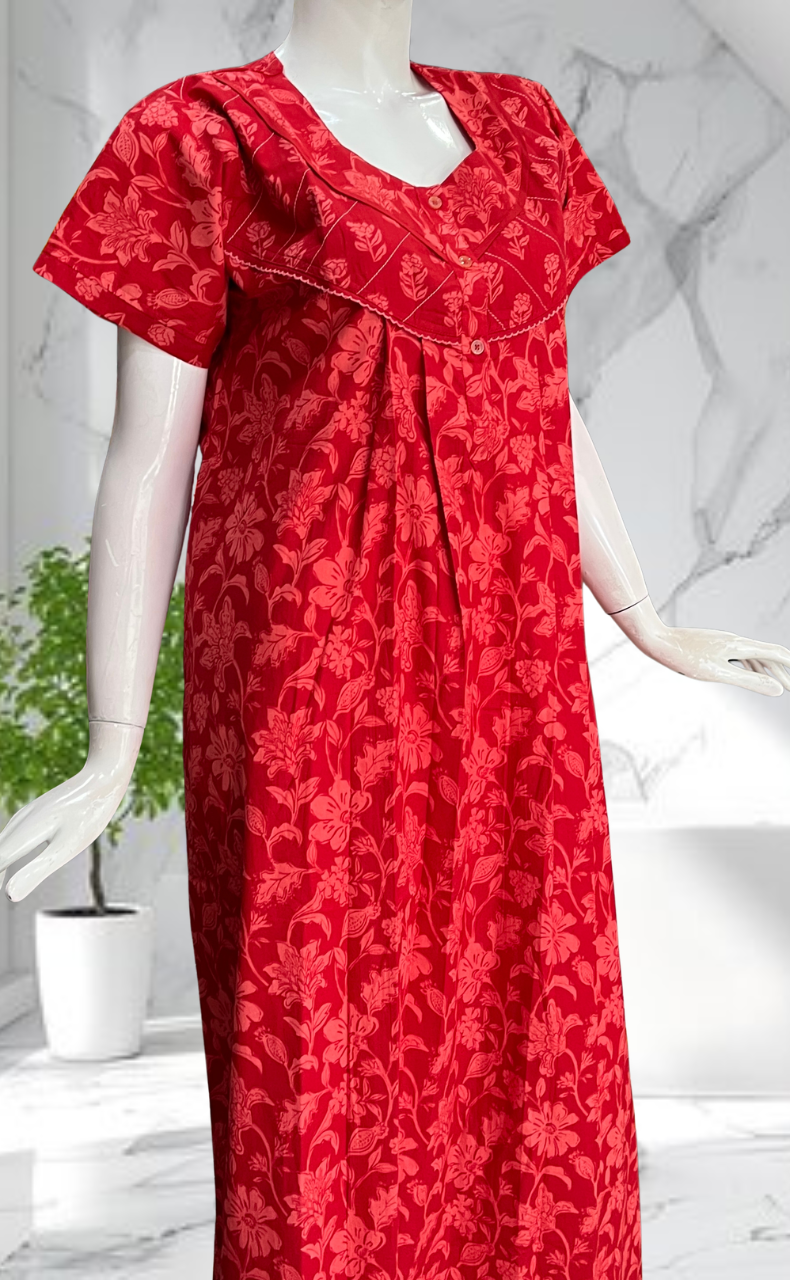 Red Garden Pure Cotton Nighty. Pure Durable Cotton | Laces and Frills