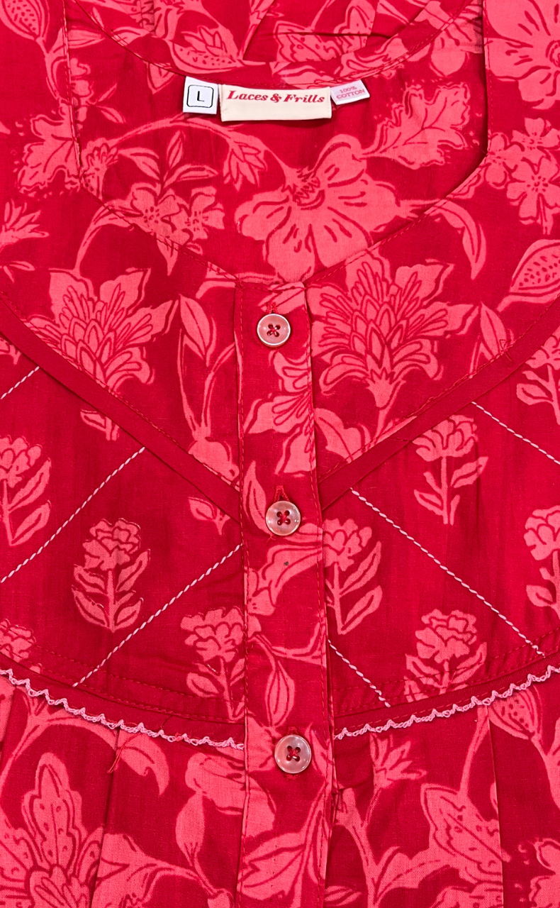 Red Garden Pure Cotton Nighty. Pure Durable Cotton | Laces and Frills