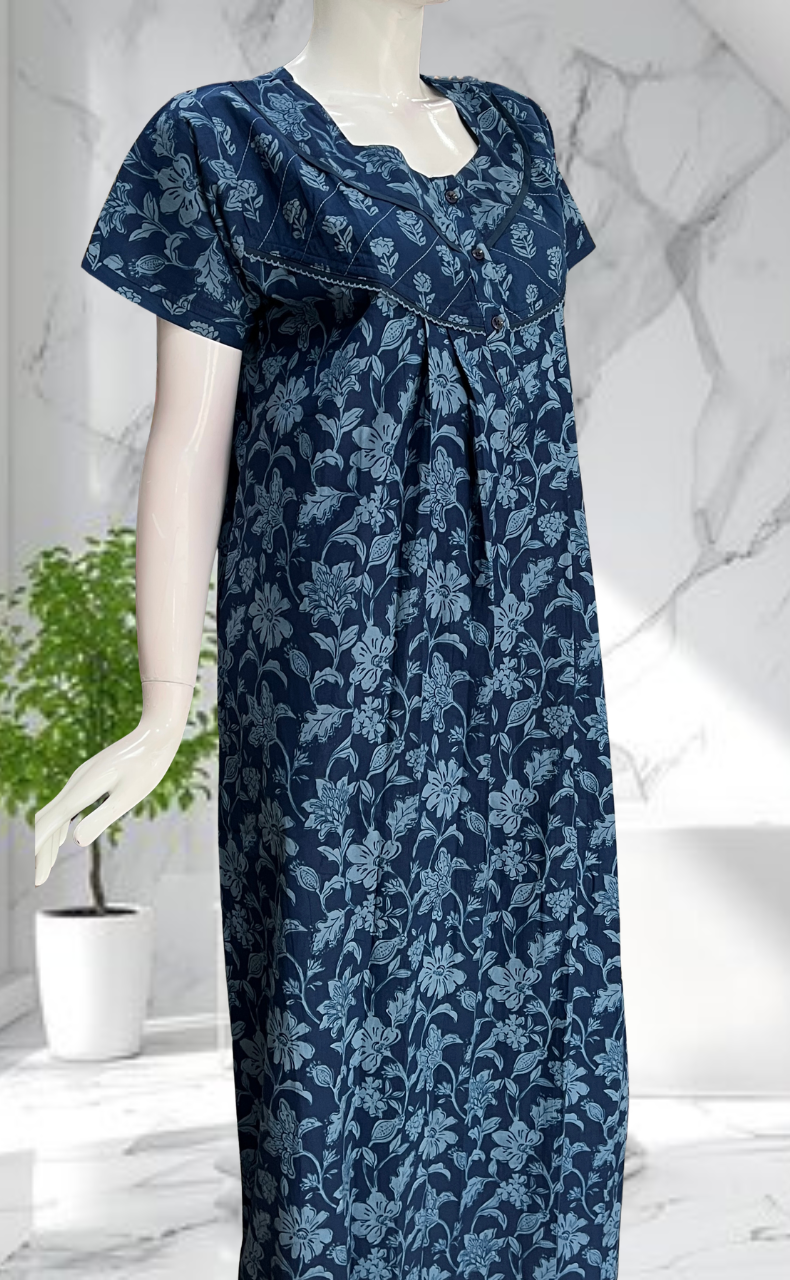 Blue Garden Pure Cotton Nighty. Pure Durable Cotton | Laces and Frills