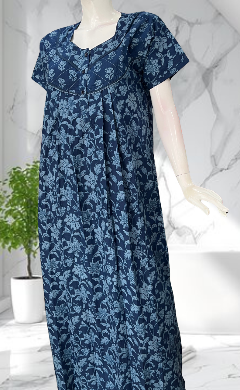 Blue Garden Pure Cotton Nighty. Pure Durable Cotton | Laces and Frills