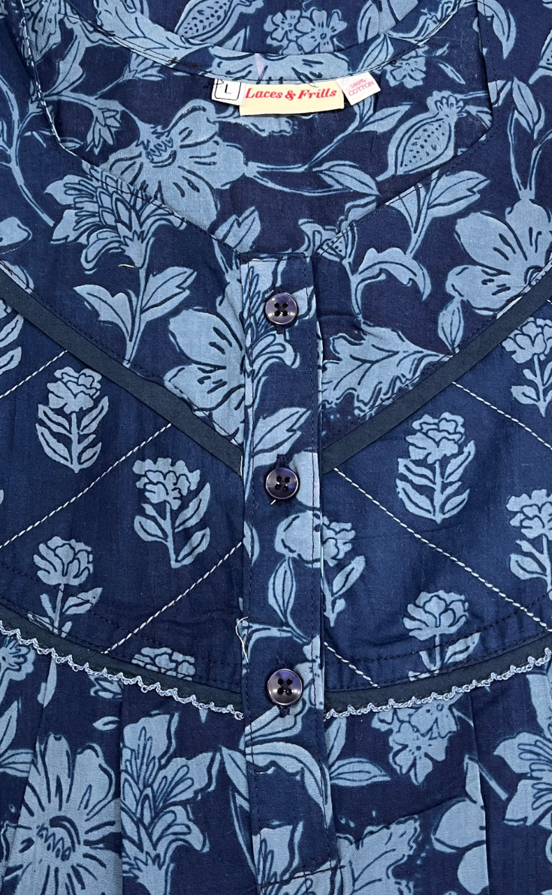 Blue Garden Pure Cotton Nighty. Pure Durable Cotton | Laces and Frills