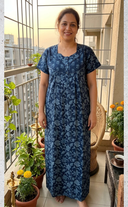 Blue Garden Pure Cotton Nighty. Pure Durable Cotton | Laces and Frills - Laces and Frills
