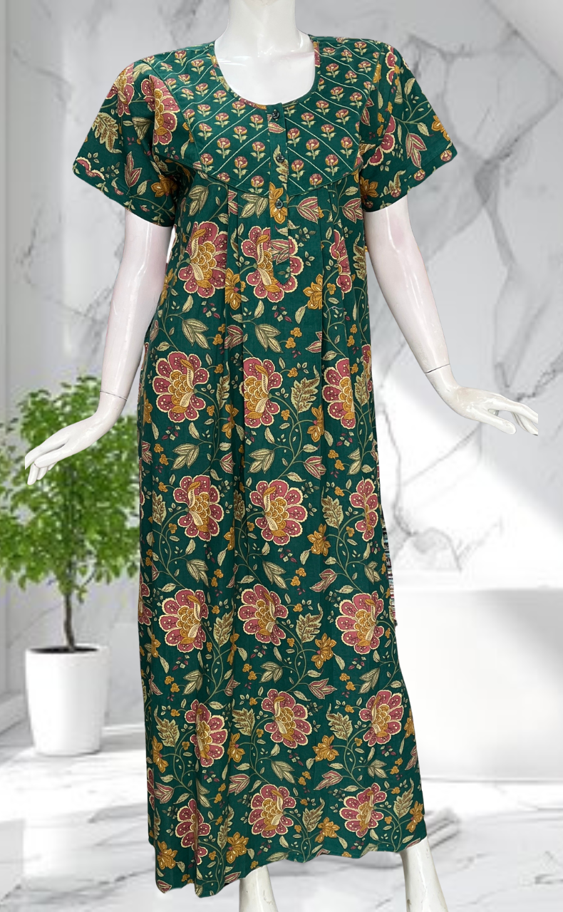 Green Garden Pure Cotton Nighty. Pure Durable Cotton | Laces and Frills