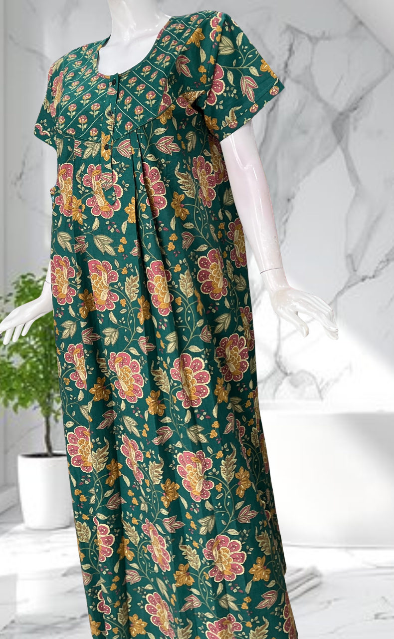 Green Garden Pure Cotton Nighty. Pure Durable Cotton | Laces and Frills