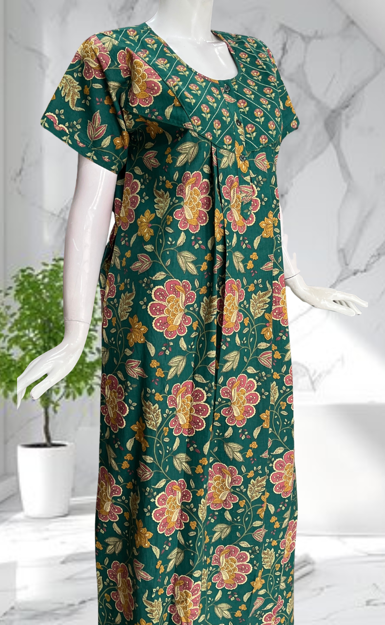 Green Garden Pure Cotton Nighty. Pure Durable Cotton | Laces and Frills
