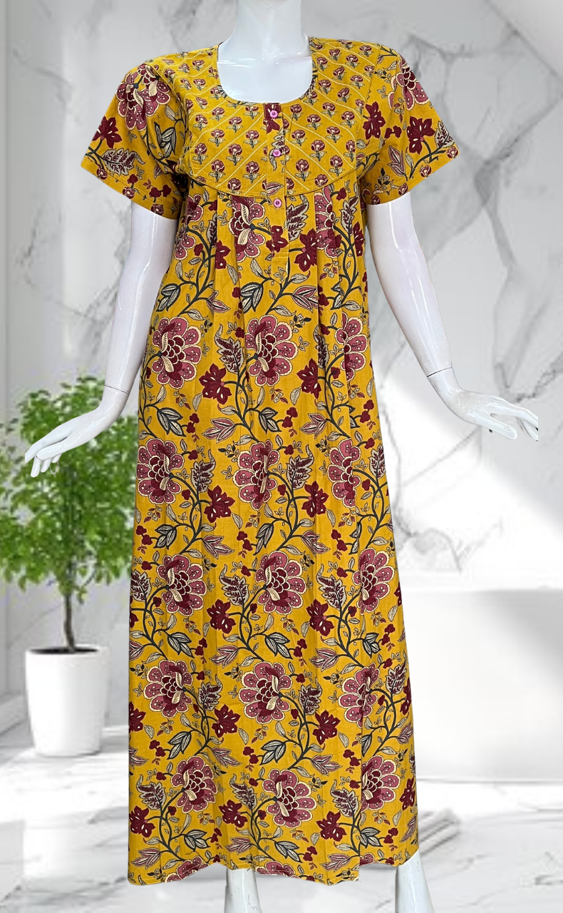 Yellow Garden Pure Cotton Nighty. Pure Durable Cotton | Laces and Frills