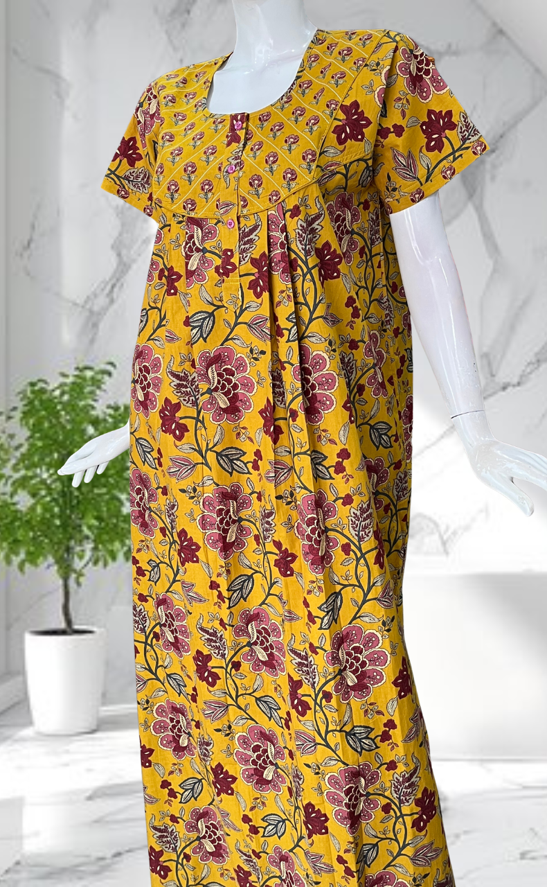 Yellow Garden Pure Cotton Nighty. Pure Durable Cotton | Laces and Frills