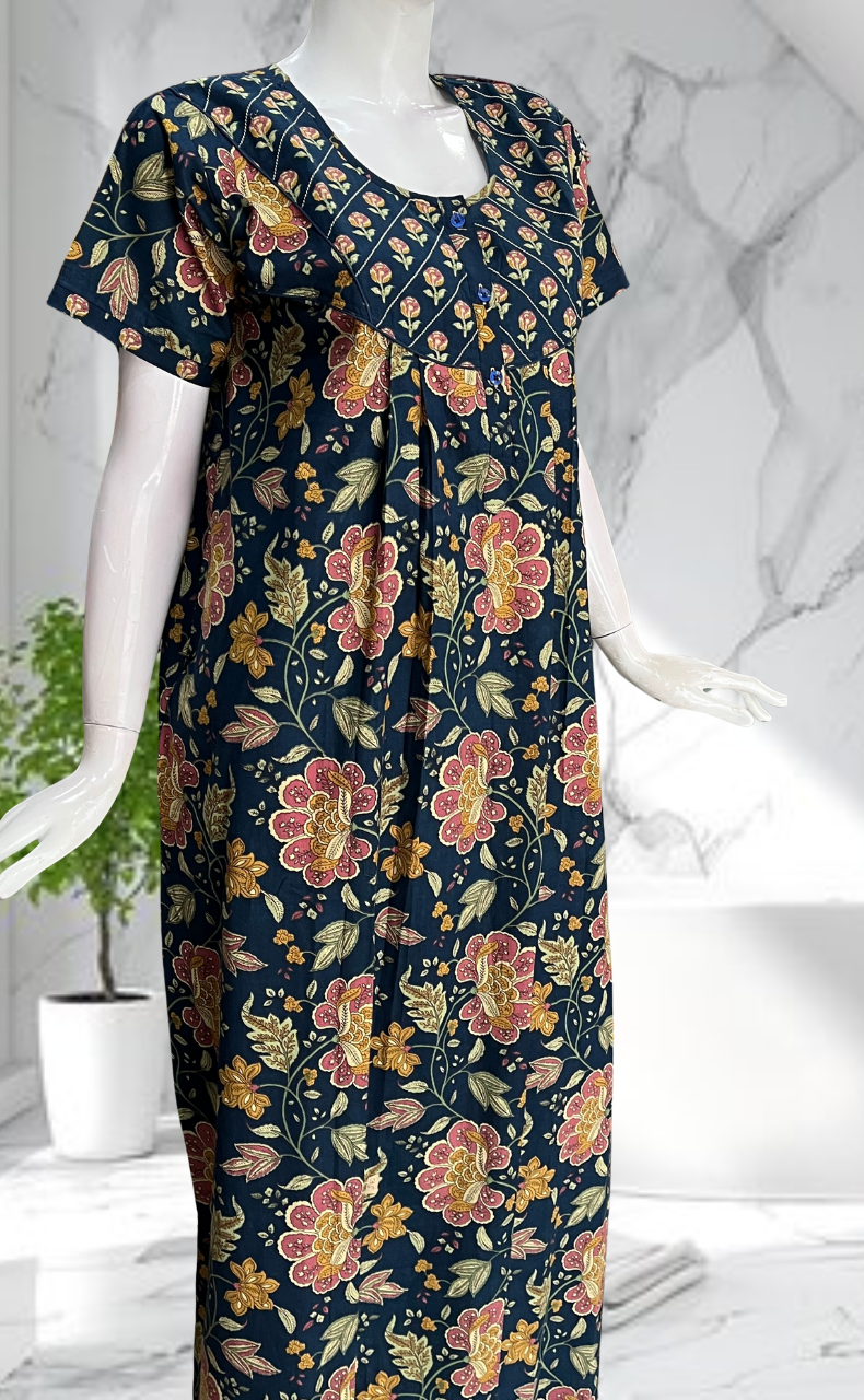 Blue Garden Pure Cotton Nighty. Pure Durable Cotton | Laces and Frills
