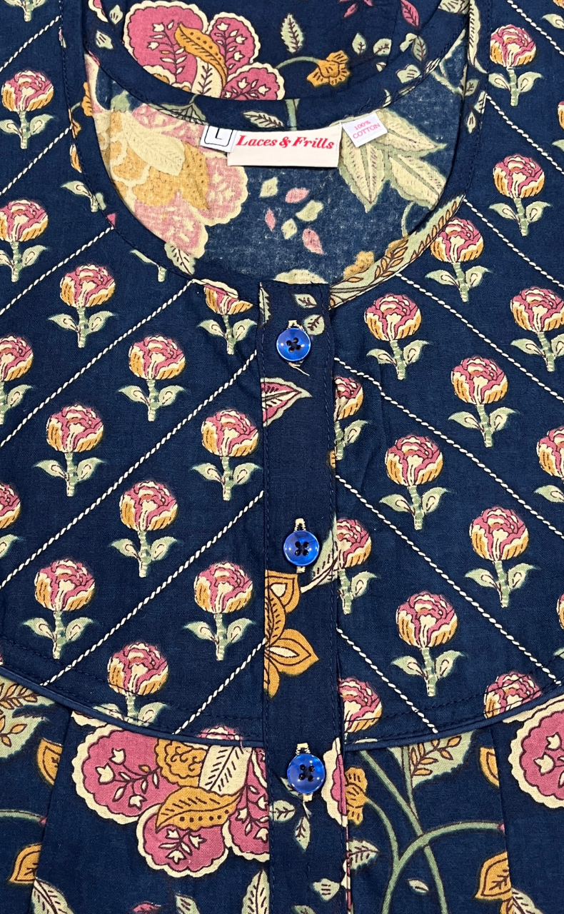 Blue Garden Pure Cotton Nighty. Pure Durable Cotton | Laces and Frills