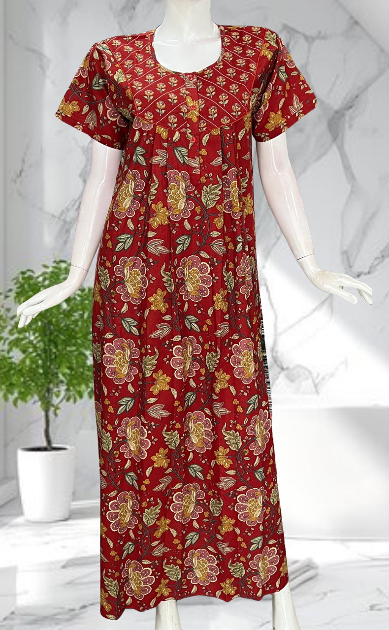 Red Garden Pure Cotton Nighty. Pure Durable Cotton | Laces and Frills