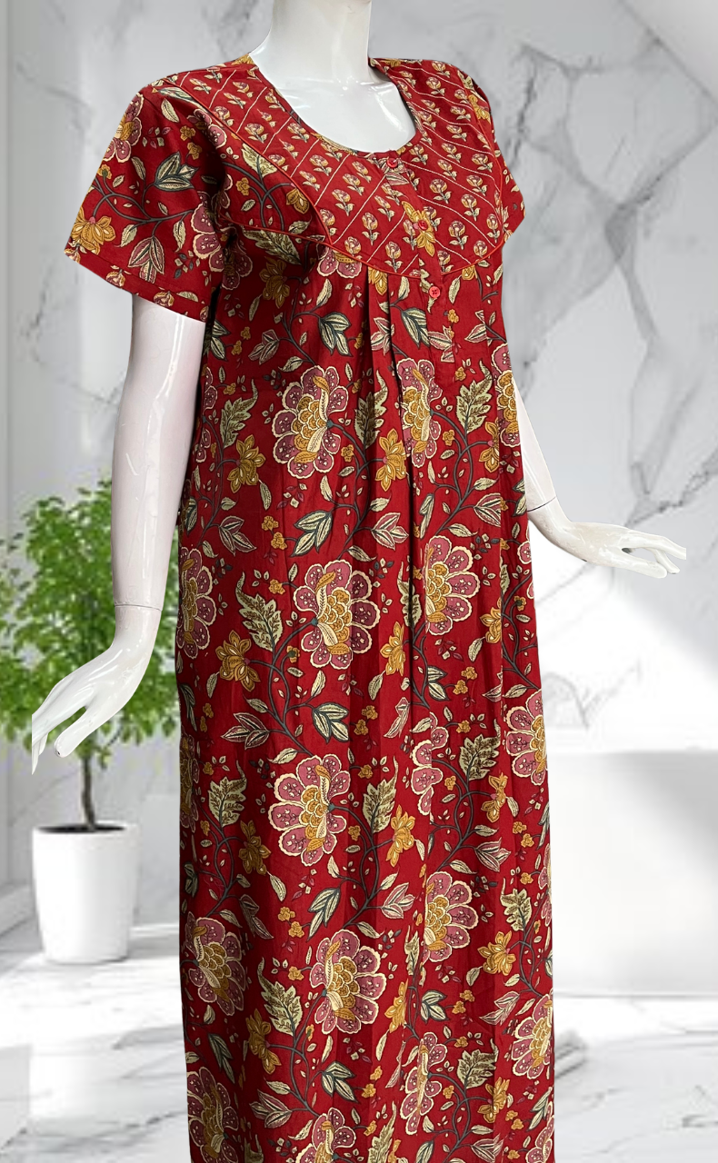 Red Garden Pure Cotton Nighty. Pure Durable Cotton | Laces and Frills