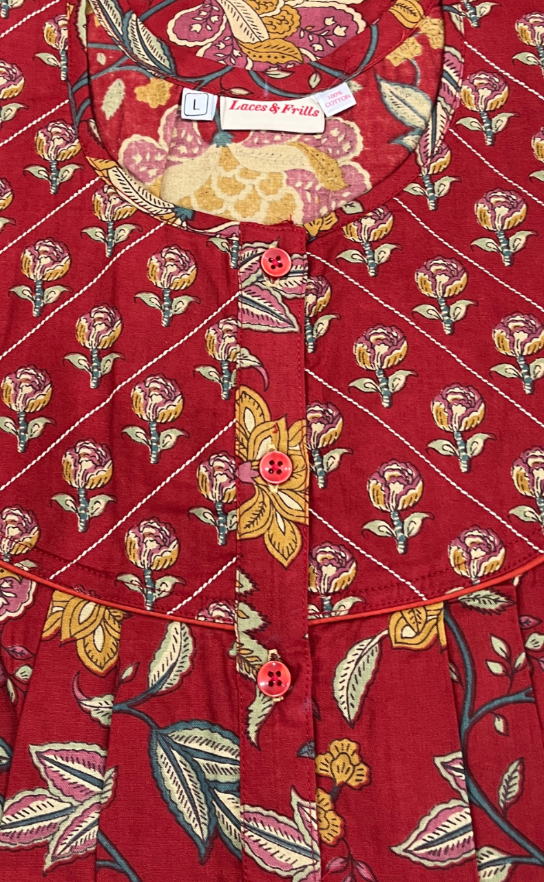 Red Garden Pure Cotton Nighty. Pure Durable Cotton | Laces and Frills