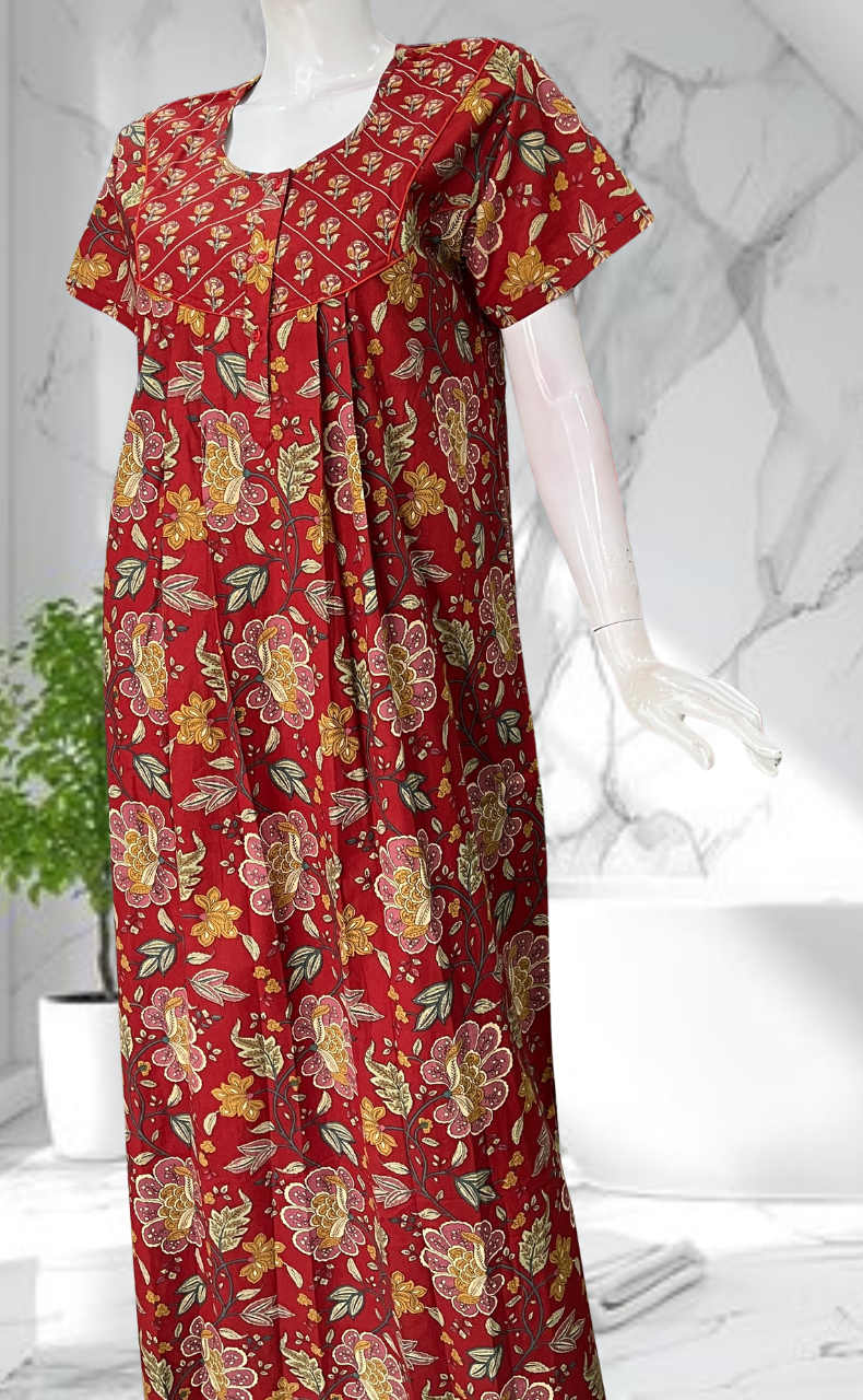 Red Garden Pure Cotton Nighty. Pure Durable Cotton | Laces and Frills