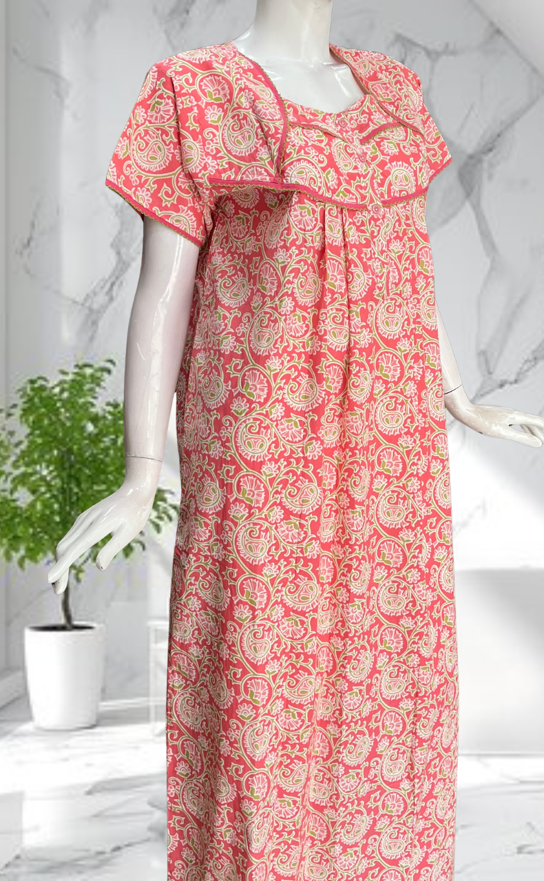 Peach Garden Pure Cotton Nighty. Pure Durable Cotton | Laces and Frills