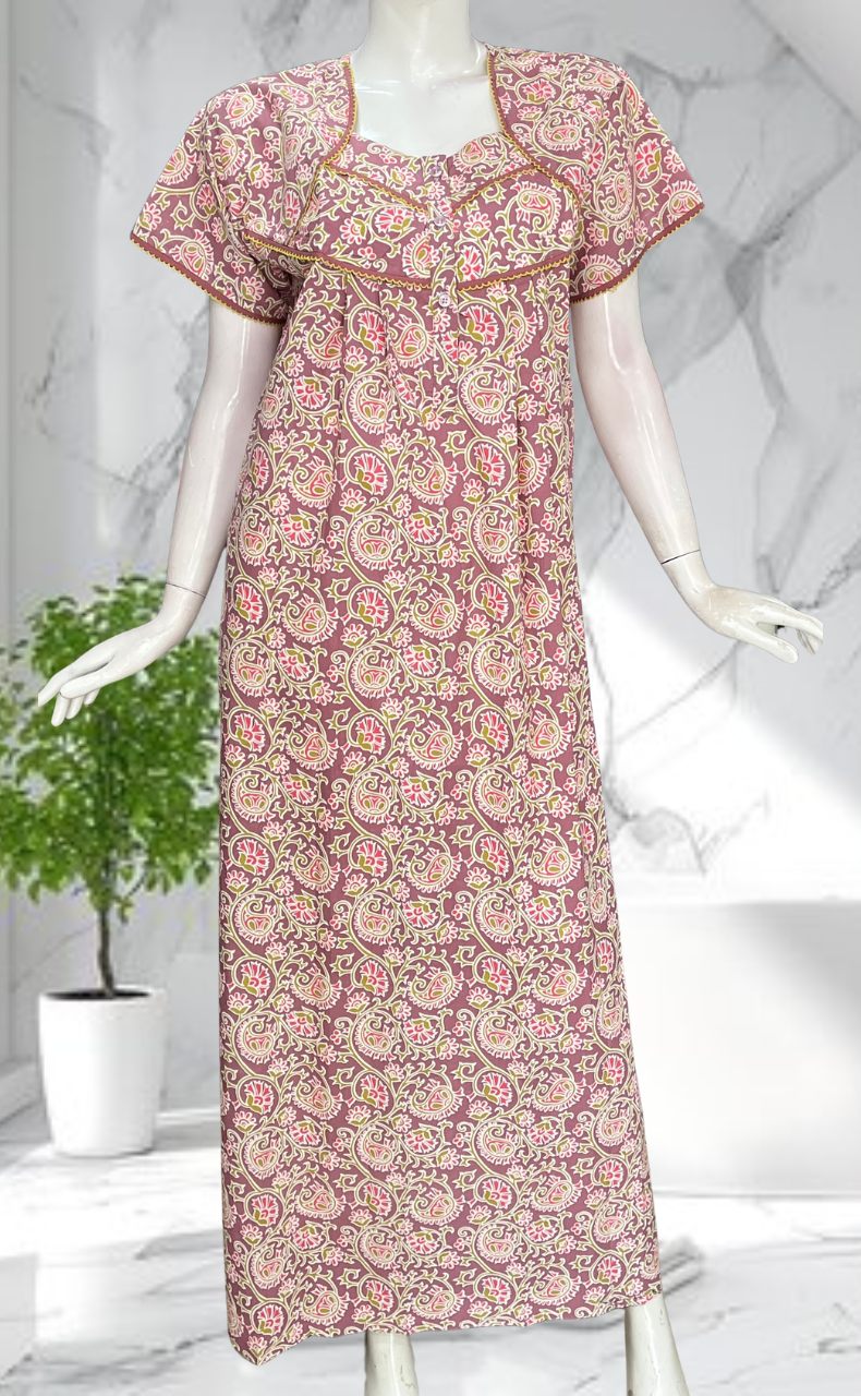 English Pink Garden Pure Cotton Nighty. Pure Durable Cotton | Laces and Frills