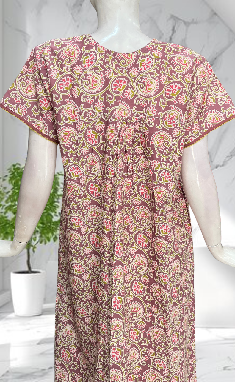 English Pink Garden Pure Cotton Nighty. Pure Durable Cotton | Laces and Frills