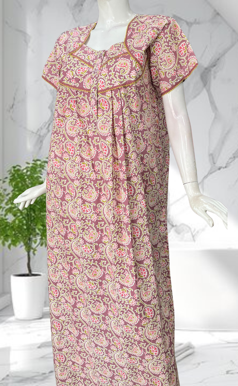 English Pink Garden Pure Cotton Nighty. Pure Durable Cotton | Laces and Frills