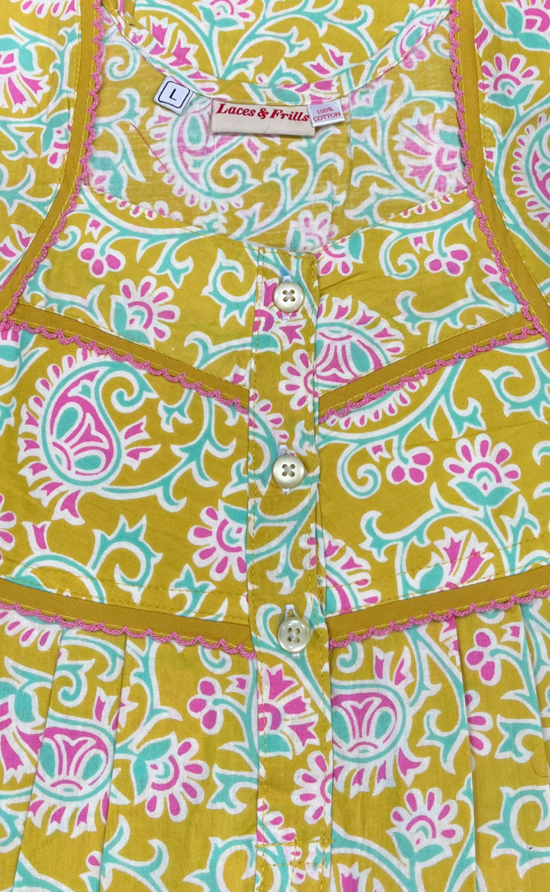 Yellow Garden Pure Cotton Nighty. Pure Durable Cotton | Laces and Frills