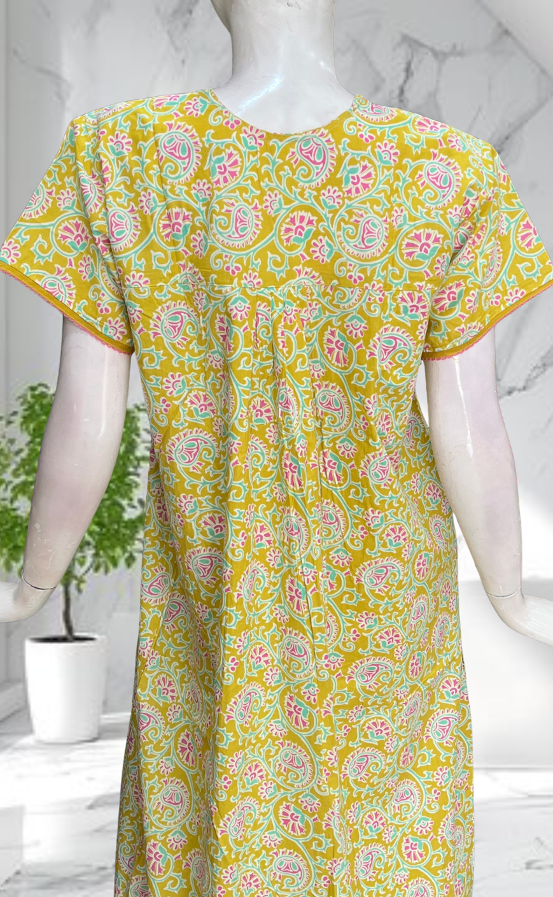 Yellow Garden Pure Cotton Nighty. Pure Durable Cotton | Laces and Frills
