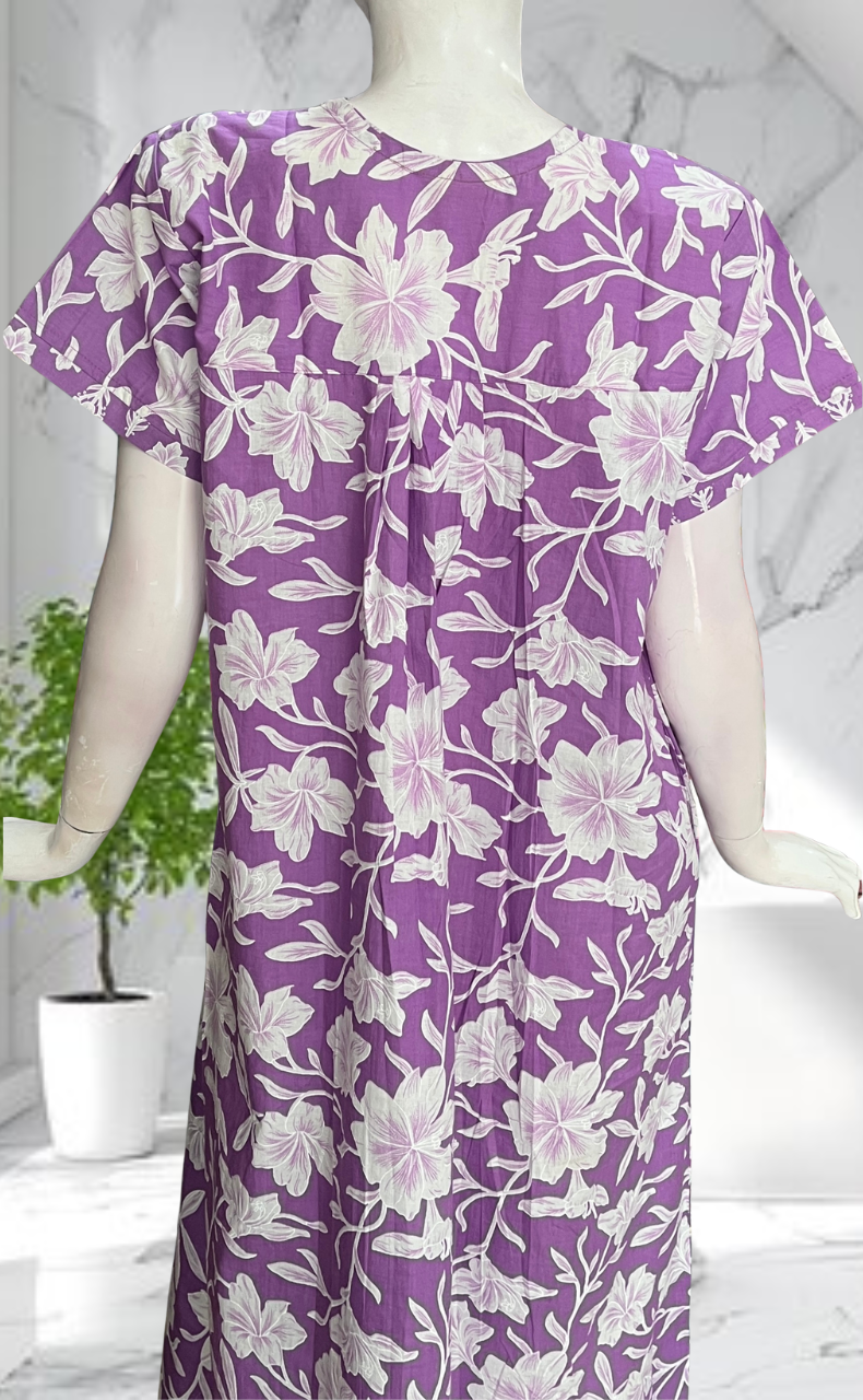 Lavender Floral Pure Cotton Nighty. Pure Durable Cotton | Laces and Frills