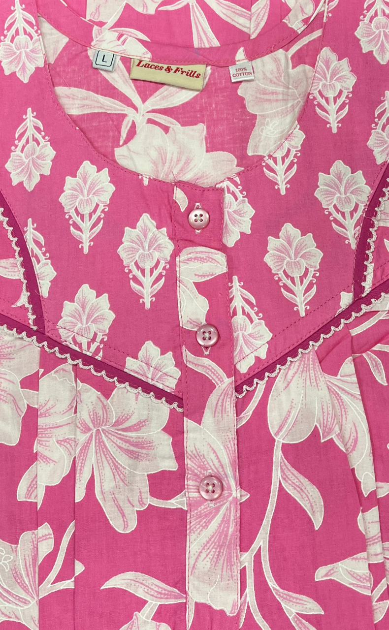 Pink Floral Pure Cotton Nighty. Pure Durable Cotton | Laces and Frills