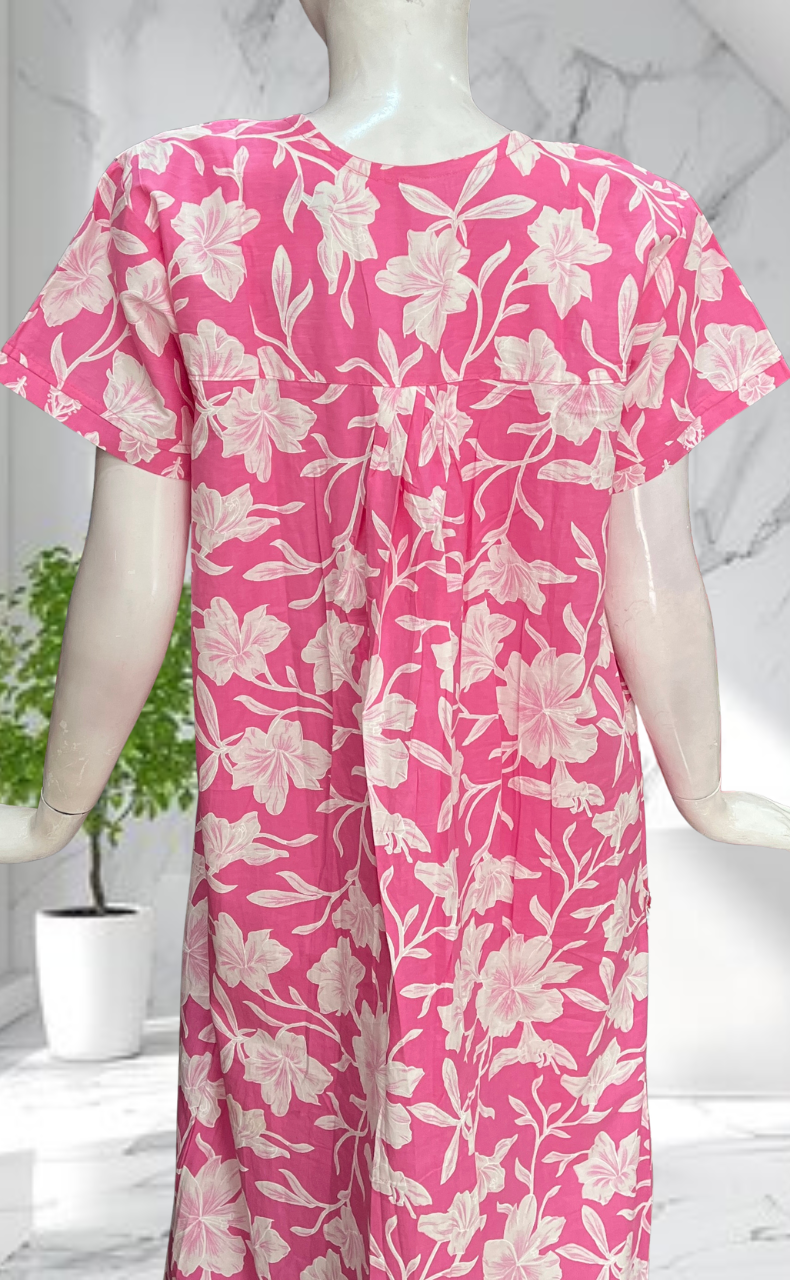 Pink Floral Pure Cotton Nighty. Pure Durable Cotton | Laces and Frills