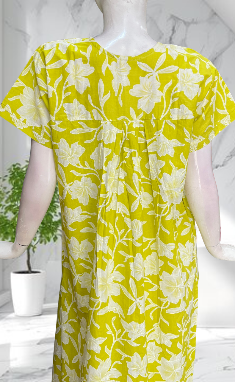 Lime Green Floral Pure Cotton Nighty. Pure Durable Cotton | Laces and Frills