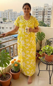 Lime Green Floral Pure Cotton Nighty. Pure Durable Cotton | Laces and Frills - Laces and Frills