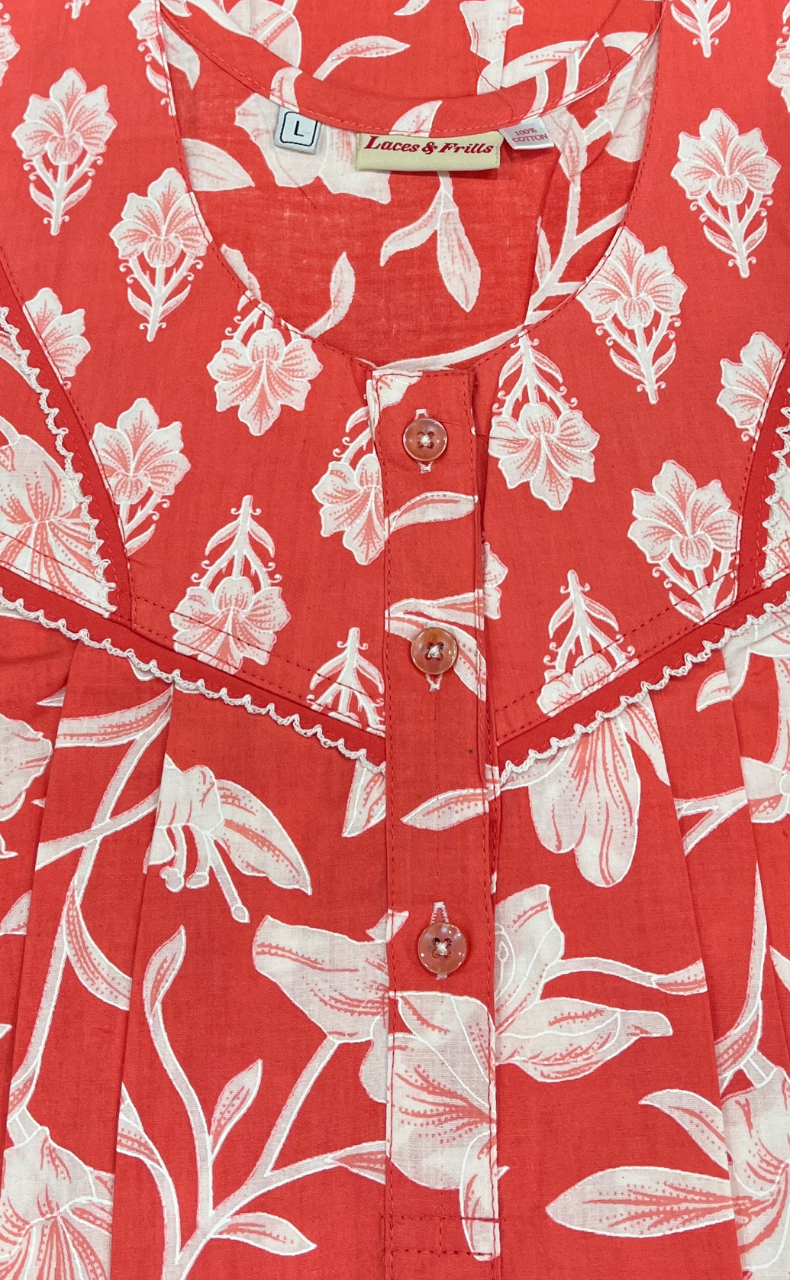 Peach Floral Pure Cotton Nighty. Pure Durable Cotton | Laces and Frills