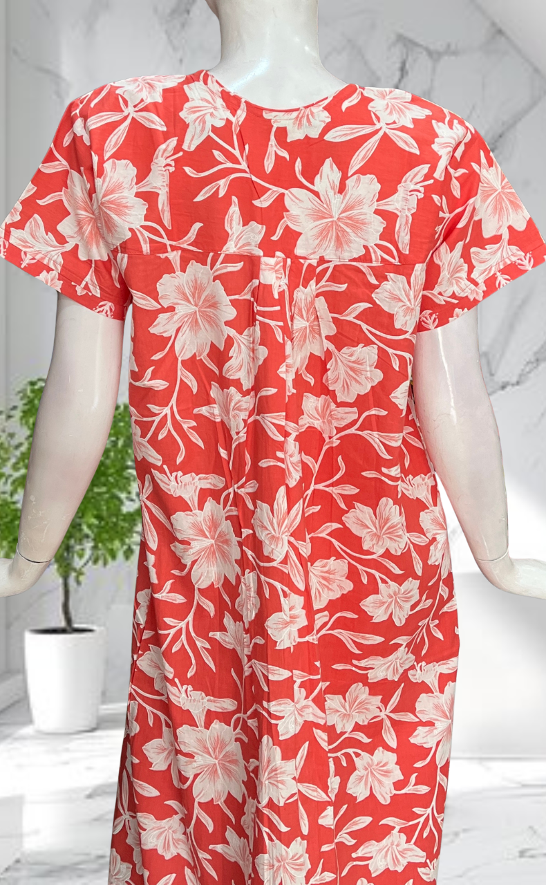 Peach Floral Pure Cotton Nighty. Pure Durable Cotton | Laces and Frills