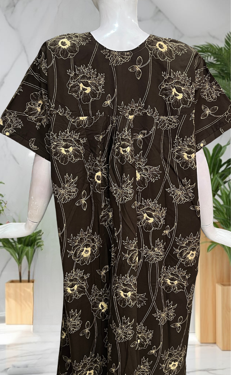 Brown Floral Pure Cotton Nighty. Pure Durable Cotton | Laces and Frills