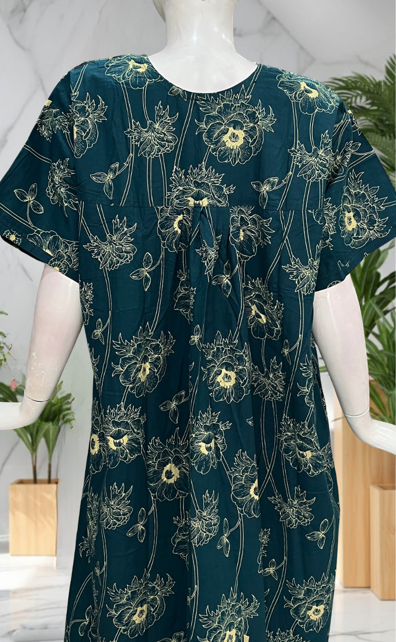 Teal Blue Floral Pure Cotton Nighty. Pure Durable Cotton | Laces and Frills