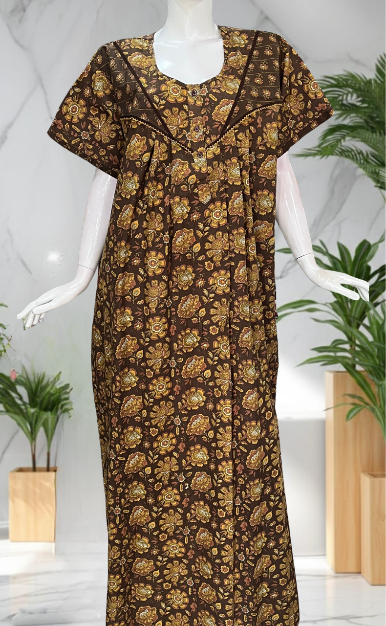 Brown Garden Pure Cotton Nighty. Pure Durable Cotton | Laces and Frills