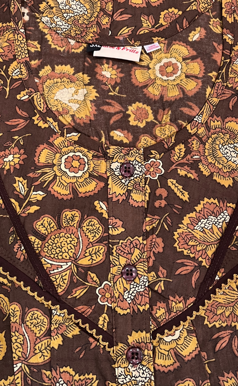 Brown Garden Pure Cotton Nighty. Pure Durable Cotton | Laces and Frills