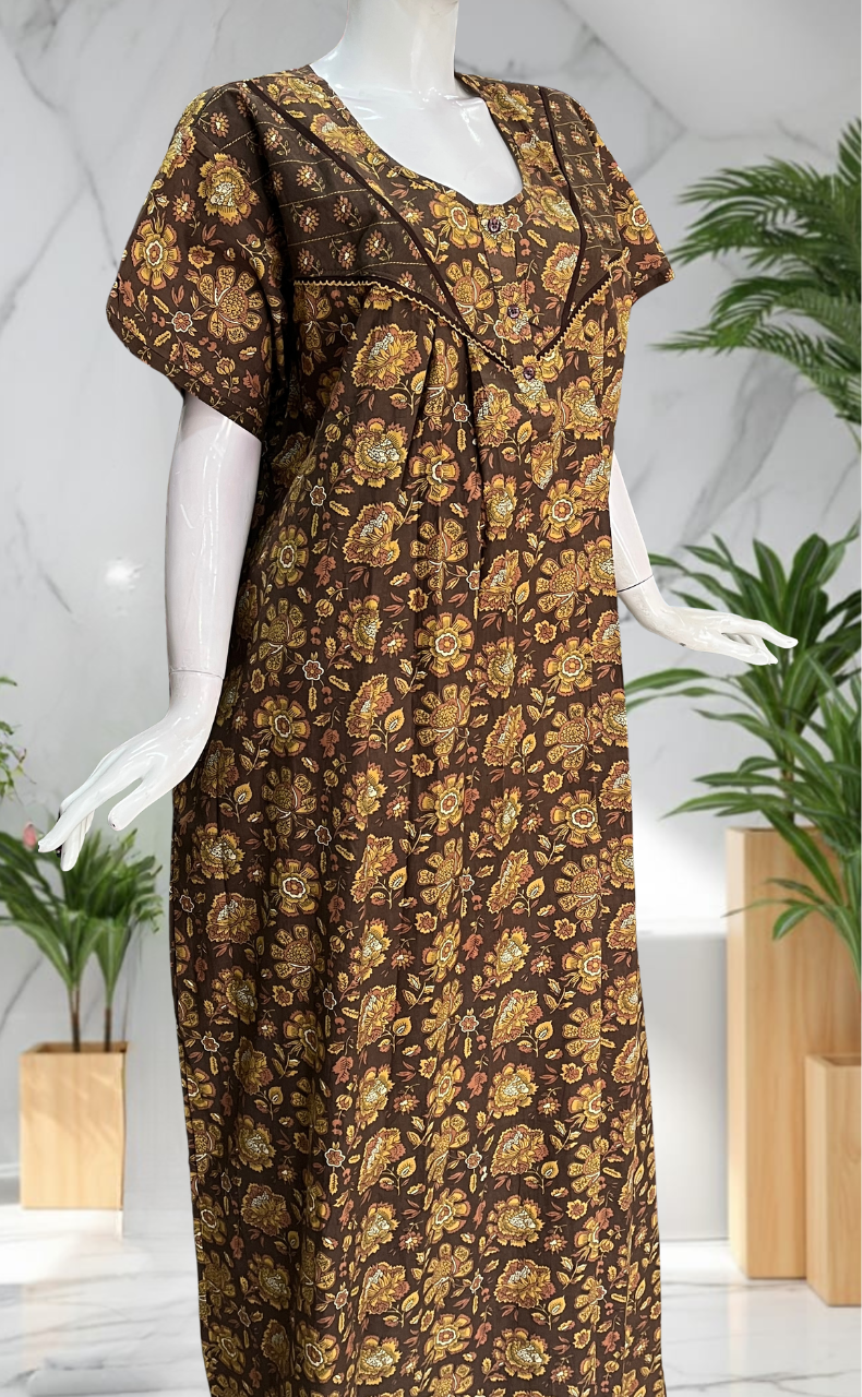 Brown Garden Pure Cotton Nighty. Pure Durable Cotton | Laces and Frills