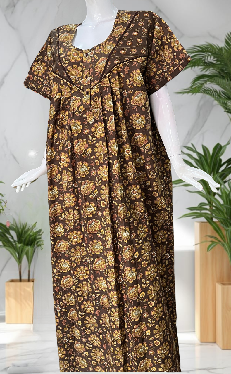 Brown Garden Pure Cotton Nighty. Pure Durable Cotton | Laces and Frills
