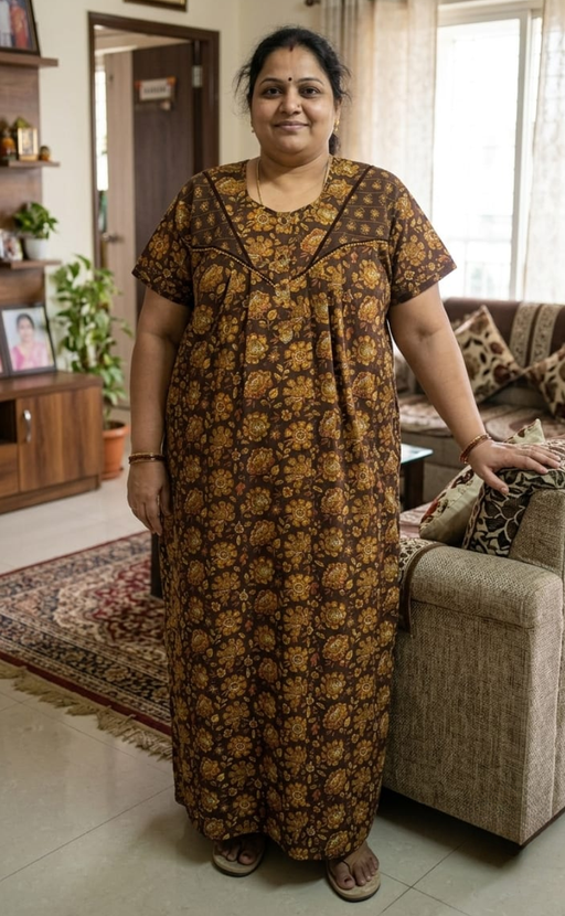 Brown Garden Pure Cotton Nighty. Pure Durable Cotton | Laces and Frills - Laces and Frills