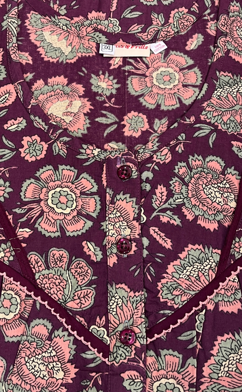 Violet Garden Pure Cotton Nighty. Pure Durable Cotton | Laces and Frills
