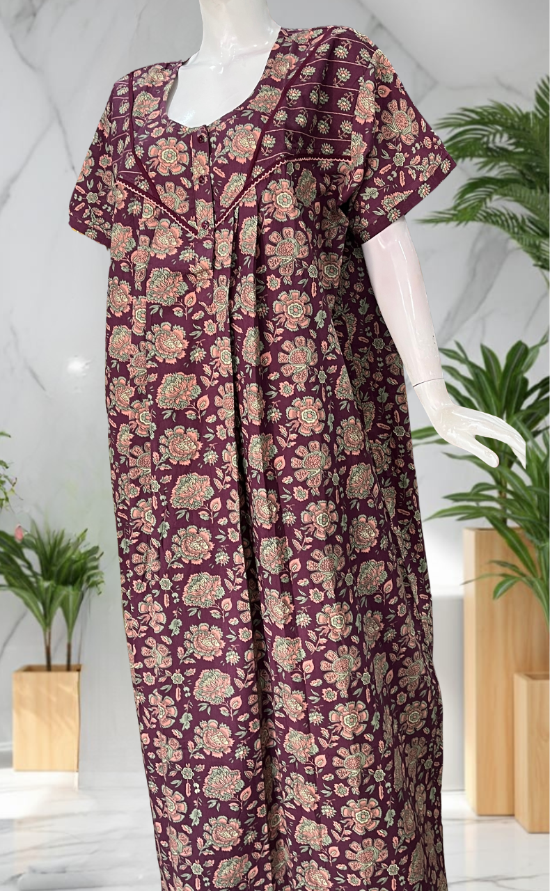 Violet Garden Pure Cotton Nighty. Pure Durable Cotton | Laces and Frills
