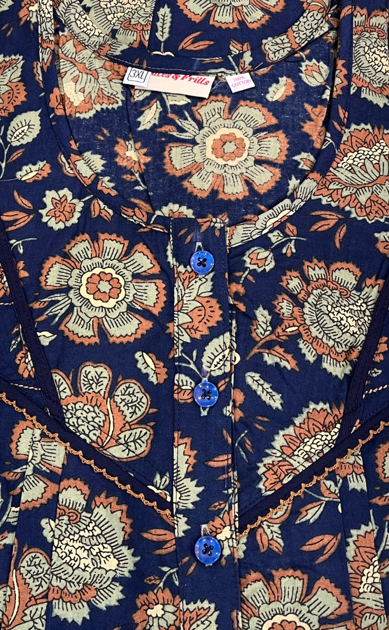 Blue Garden Pure Cotton Nighty. Pure Durable Cotton | Laces and Frills