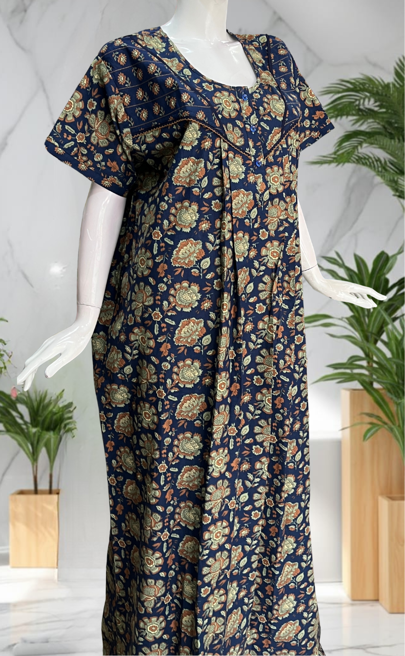 Blue Garden Pure Cotton Nighty. Pure Durable Cotton | Laces and Frills