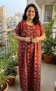 Maroon Garden Pure Cotton Nighty. Pure Durable Cotton | Laces and Frills - Laces and Frills