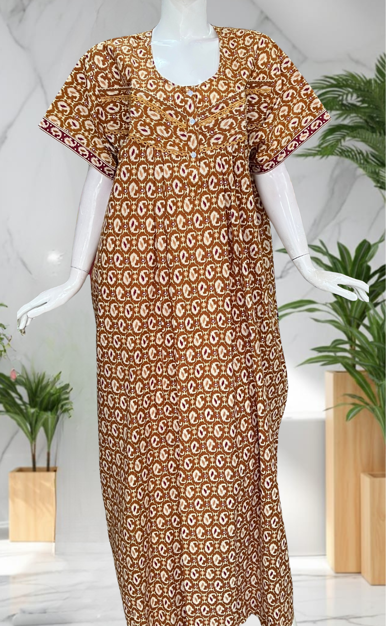 Mustard Paisley Print Pure Cotton Nighty. Pure Durable Cotton | Laces and Frills