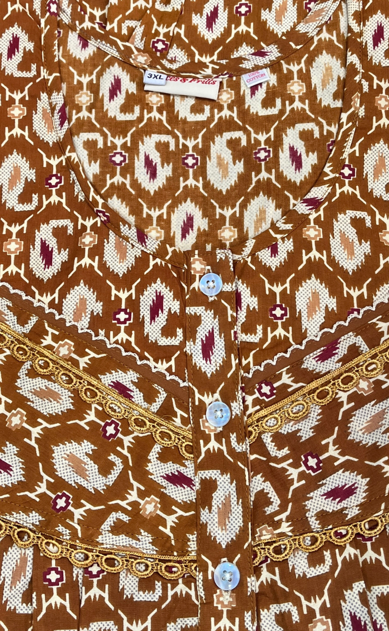Mustard Paisley Print Pure Cotton Nighty. Pure Durable Cotton | Laces and Frills