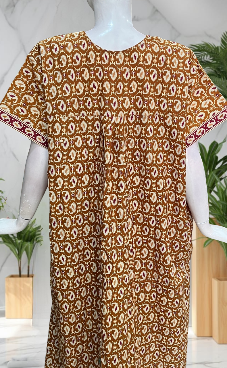 Mustard Paisley Print Pure Cotton Nighty. Pure Durable Cotton | Laces and Frills